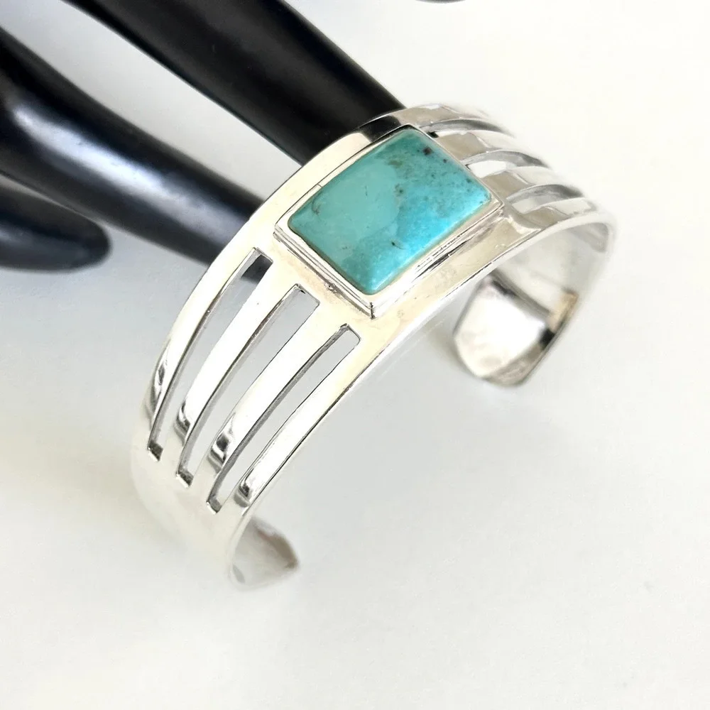 Barse Designer 925 Sterling Silver Chunky Turquoise Vintage Cuff Bracelet 7